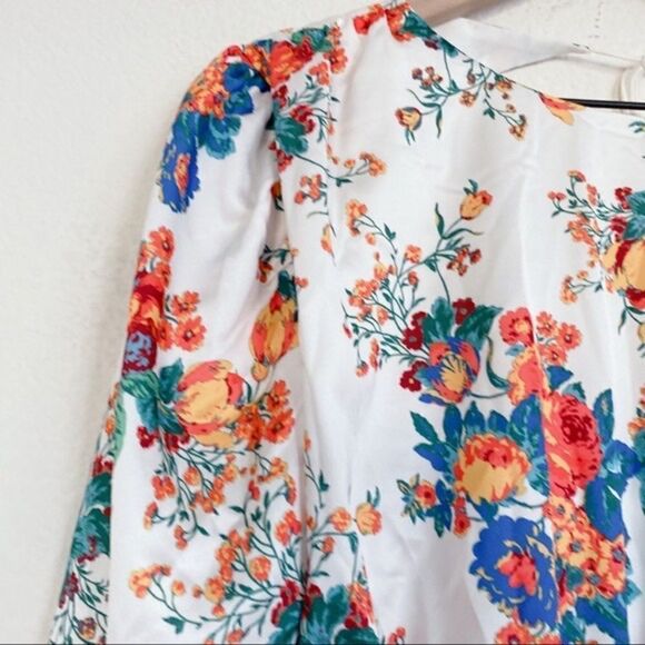 For Love & Lemons Womens Brandi Floral Ruched Mini Dress White Multi Size XS - Picture 7 of 12